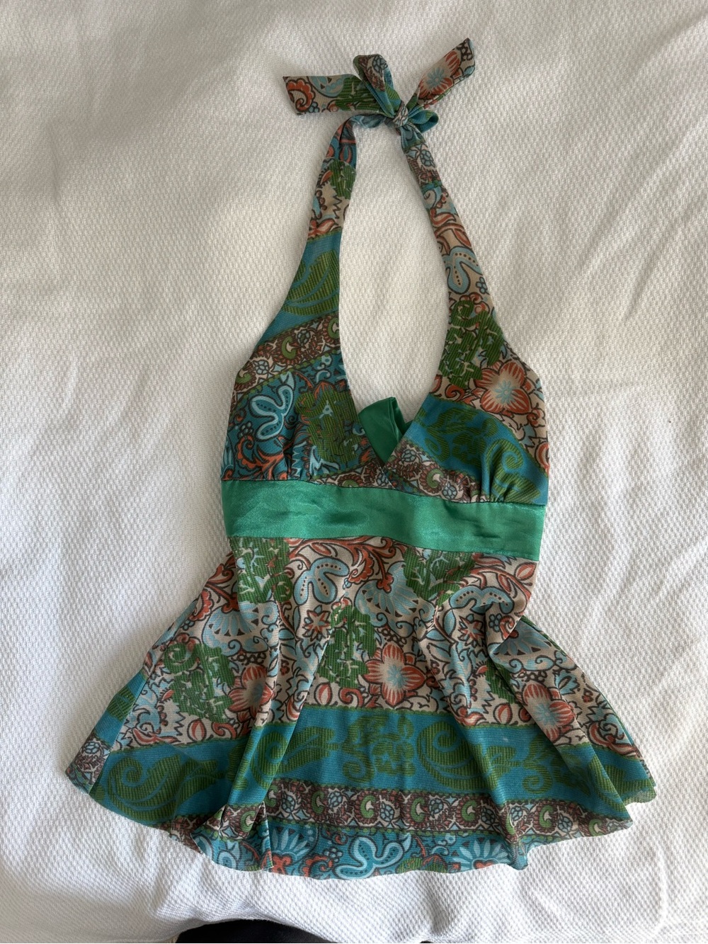 Forever 21 Green Multi Paisley Halter Peplum Camisole
